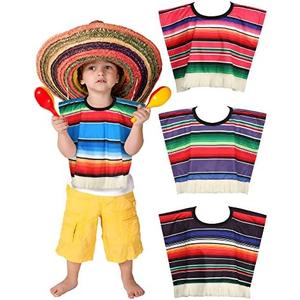 Funtery 3 Pcs Mexican Serape Poncho for Kids Baby Mexico Poncho Costume Cinco De Mayo Outfit Fiesta Theme Party Costume