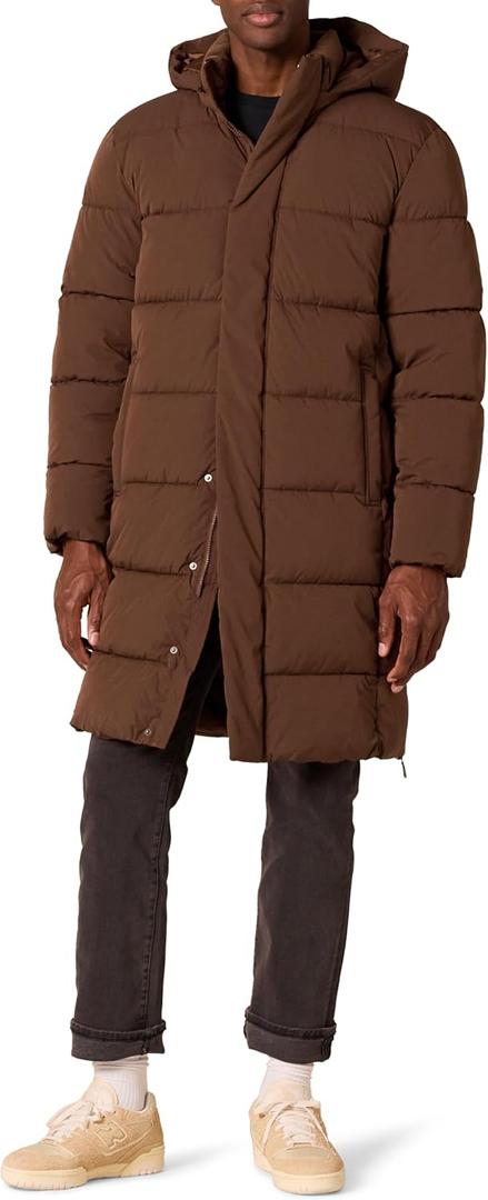 Mens Hooded Long Puffer Coat (XX-Large, Deep Brown)