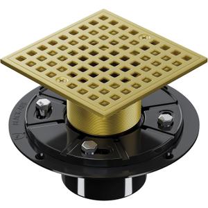 4 Inch Shower Floor Drain with Flange - Square Shower Drain with Hair Strainer - Removable Strainer Cover - SUS304 Stainless Steel & CUPC Certified - Brushed Gold