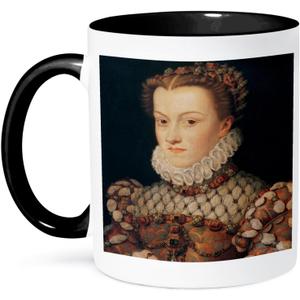3dRose Elizabeth of Austria Queen of France by Francois Clouet Two Tone Mug, 11 oz, Black