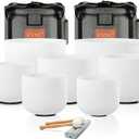 CVNC 432HZ 6-12 Inch Set Of 7 PCS Frosted Chakra Quartz Crystal Singing Bowls for Sound Healing with 2 PCS Travel Carry Case Bag