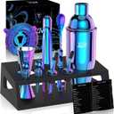 IOV Mixology Bartender Kit with Stand | 12-Piece Cocktail Shaker Set | 24oz Martini Shaker Set for Drink Mixing | Bar Set Includes All Bar Tools and Recipe Booklet | Fun Housewarming Gift (Rainbow)