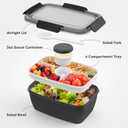 Cherrysea 2Pack Salad Lunch Container, 68oz Salad Bowls with 4 Compartments Tray,Leak Proof Lunch Box with Fork for Men,Women BPA-Free Snack Container with Sauce Container for Dressings - Black&Grey