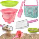 FHOZGECY Beach Toys, Sand Toys with Collapsible Bucket, Sand Sifter, Beach Mesh Shovel, Shark Tooth Sifter and Mesh Bag for Shell Collecting, Sand Dipper Beach Scoop Toys for Kids Boys and Girls