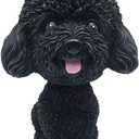 IBWell Mini Resin Bobbing-Head Dog for Car Dash Board Decor,Dashboard Doggy Puppy Toy with Adhesive TabPoodle (Black-No Bowtie)