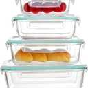 4-Piece Glass Food Storage Container Set with Secure Locking Lids, Transparent Blue, Microwave, Oven, Freezer, and Dishwasher Safe
