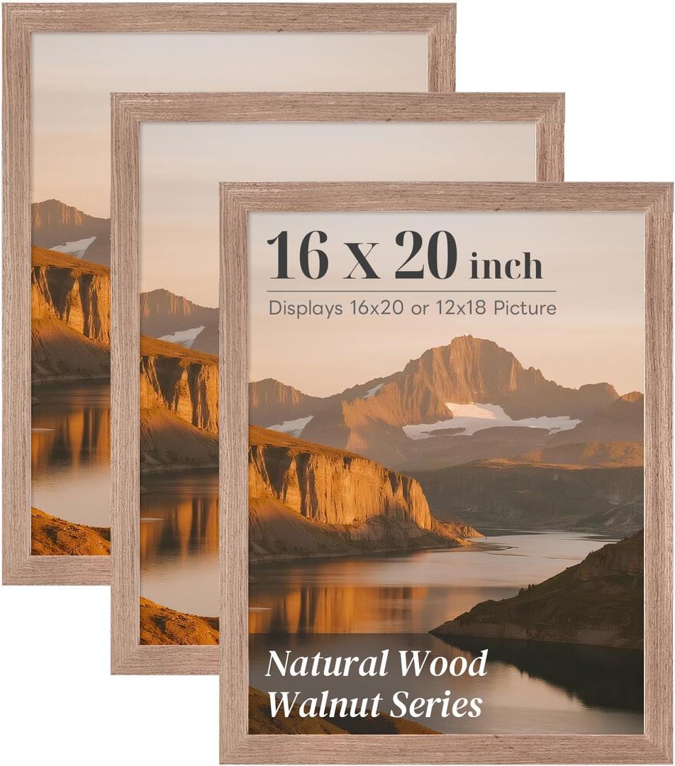 HOUSE DAY 3 Pack 16x20 Frames, 16x20 Poster Frame Natural Walnut Solid Wood