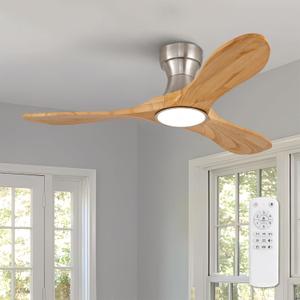 42 Inch Wood Flush Mount Ceiling Fans with Lights and Remote, Dimmable 3 Blade Wood Bedroom Ceiling Fan Outdoor Ceiling Fans for Patios Low Profile Ceiling Fan with Light for Bedroom Indoor