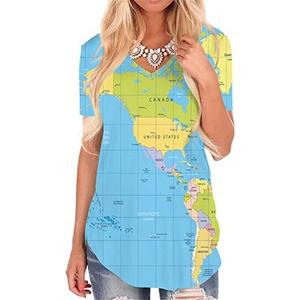 KYKU World Map Clothing Women V Neck Globe Tee Shirt Geography Teacher Gift, L