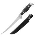 TRUSCEND Boning Knife with Protective Sheath, Razor Sharp Stainless Steel Chef Knives for Boning Filleting Trimming Skinning, Kitchen Cutlery with Ergonomic Anti-slip Handle (A-Black-7")