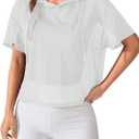 SweatyRocks Women's Short Sleeve Fishnet Hoodies Hollow Out Sports Workout Tops (Medium, White)