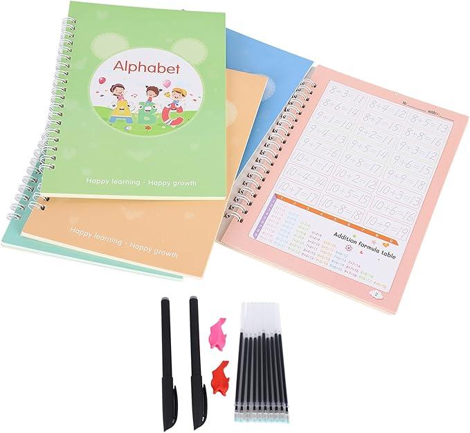 Tyenaza 5Pcs Magic Ink Copybooks, Kids Practice Copybook Handwriting Practice Book English Magical Practice Copybook Writing Practice Book with Pens