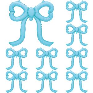 Leorate 10 Pcs Blue Bow Balloons - Bow Theme Decorations for Girls Birthday, Bridal Shower, Baby Shower, Engagement, Bachelorette Party Supplies, Party Decoration
