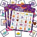 YVAINE Happy Diwali Party Festival of Lights Bingo Game, Deepavali Bingo Cards Mandala Decoration Favors Games for Diwali Diya Party Supplies Family Gathering Classroom Activities,24 Players