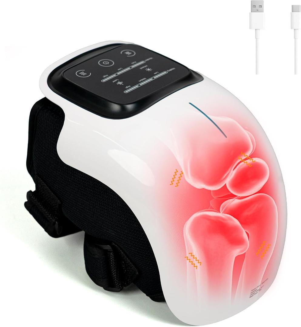 brenzo 2026 NEW 3-in-1 Cordless Knee Massager with Heat, Red Light Therapy & 3 Vibration Modes, 3 Heating Levels, Heated Knee Pad for Pain Relief, Gifts for All Ages