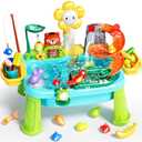 Pupu Pig Water Table Play Sink Toys for Toddlers, Kids Play Kitchen Sink with Running Water, 360° Electric Faucet, Floating Fishing Game, Sensory Water Table Toys for Boys Girls Summer Gifts