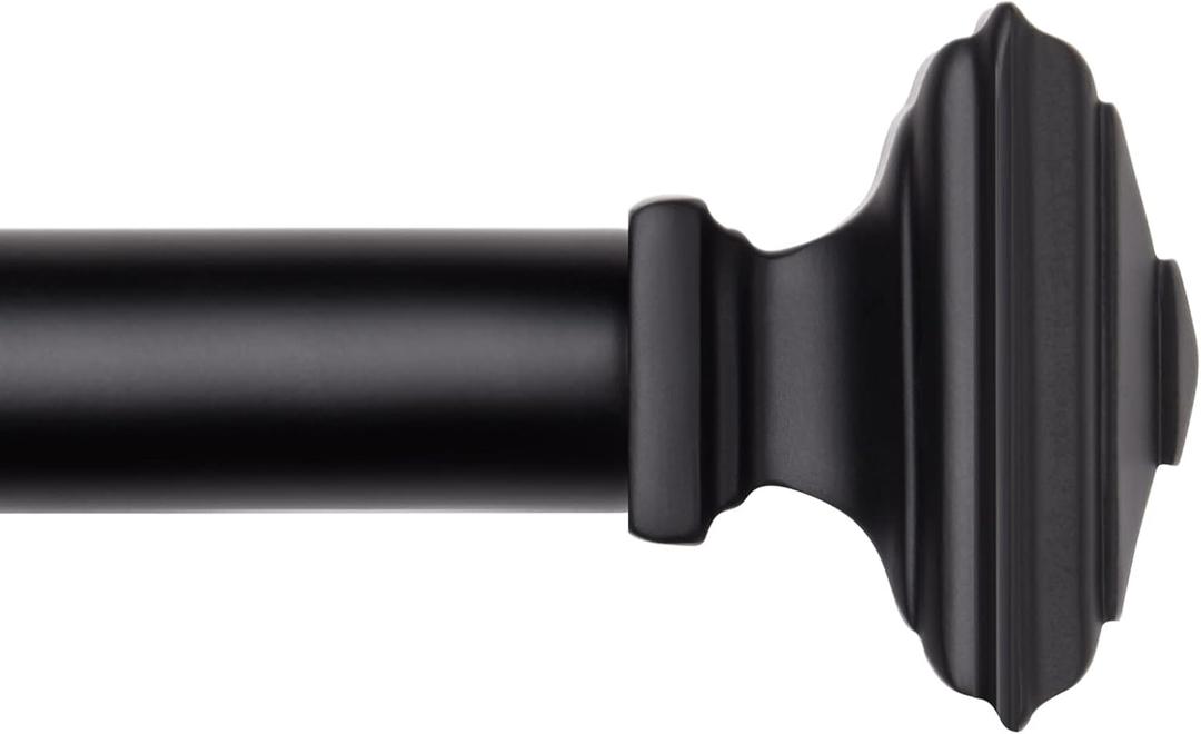 Black Curtain Rod for Windows-EUPLAR 1 Inch Single Curtain Rod with Decorative Square Finials, 36-72 Inch Adjustable Window Curtain Rods for Living Room, Kitchen