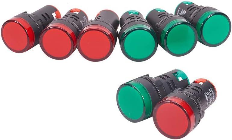 Othmro 8Pcs LED Indicator Pilot Light, AD16-22DS, 220V DC, 22mm Hole Dia Signal Indicator Dash Light, Plastic Shell Red Panel Mount Signal Pilot Dash Directional Light