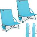 2 Pack Low Beach Chair,Folding Recliner Camping Chair for Adults,Lightweight Backpacking Low Seat Camping Chairs with Cup Holder,Carry Bag for Outdoor Camp Lawn Picnic Festival,Blue