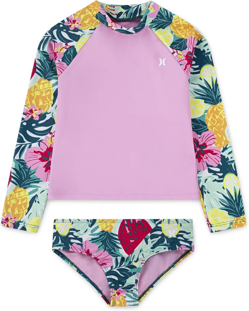 Hurley Girls Two-piece Rashguard Set (Big Kid) (7, Pink/Fruits)