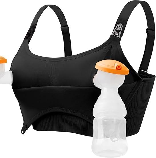 Pumping Bra Hands Free Seamless Comfort PatentedClasps Nursing and Pumping Bra in One Breast Pump Bra All Day Wear M Black
