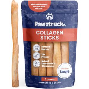 Pawstruck Natural Large 12" Beef Collagen Sticks for Dogs Long-Lasting Rawhide Alternative, High Protein Treats with Chondroitin & Glucosamine 5 Pack (EXP 06/30/26)