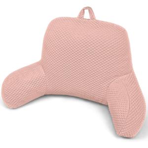 Reading Pillow, Ice Silk Bean Back Support Pillow for Bed Sitting Up, Large Bed Rest Pillow with Arms for Adults,Back Support Pillow for Couch and Chair, Pink