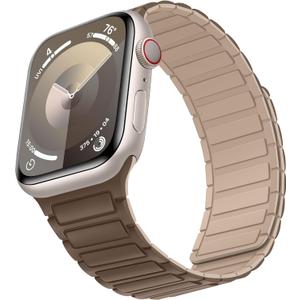 Magnetic Band Compatible with Apple Watch Band 42mm 41mm 40mm 38mm, Soft Silicone Replacement Wristband Designed for iWatch SE Series 10 9 8 7 6 5 4 3 2 1, Brown