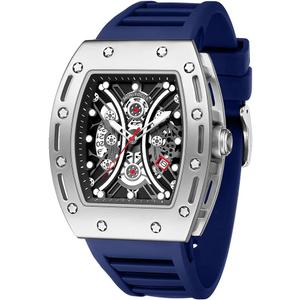 Mini Focus Unique Men Watch Tonneau Casual Wrist Watch (Hollow/Waterproof/Super Luminous/Calendar) Soft Silicon Band Fashion Cool Watch for Men