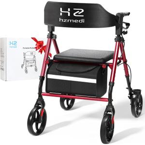 Walkers for Seniors with Seat, Foldable Rolling Walker with Durable Aluminum, Dual Adjustable Height Rolling Walker, 8" Wheels for Adults, All Terrain rollator| Jujube Red