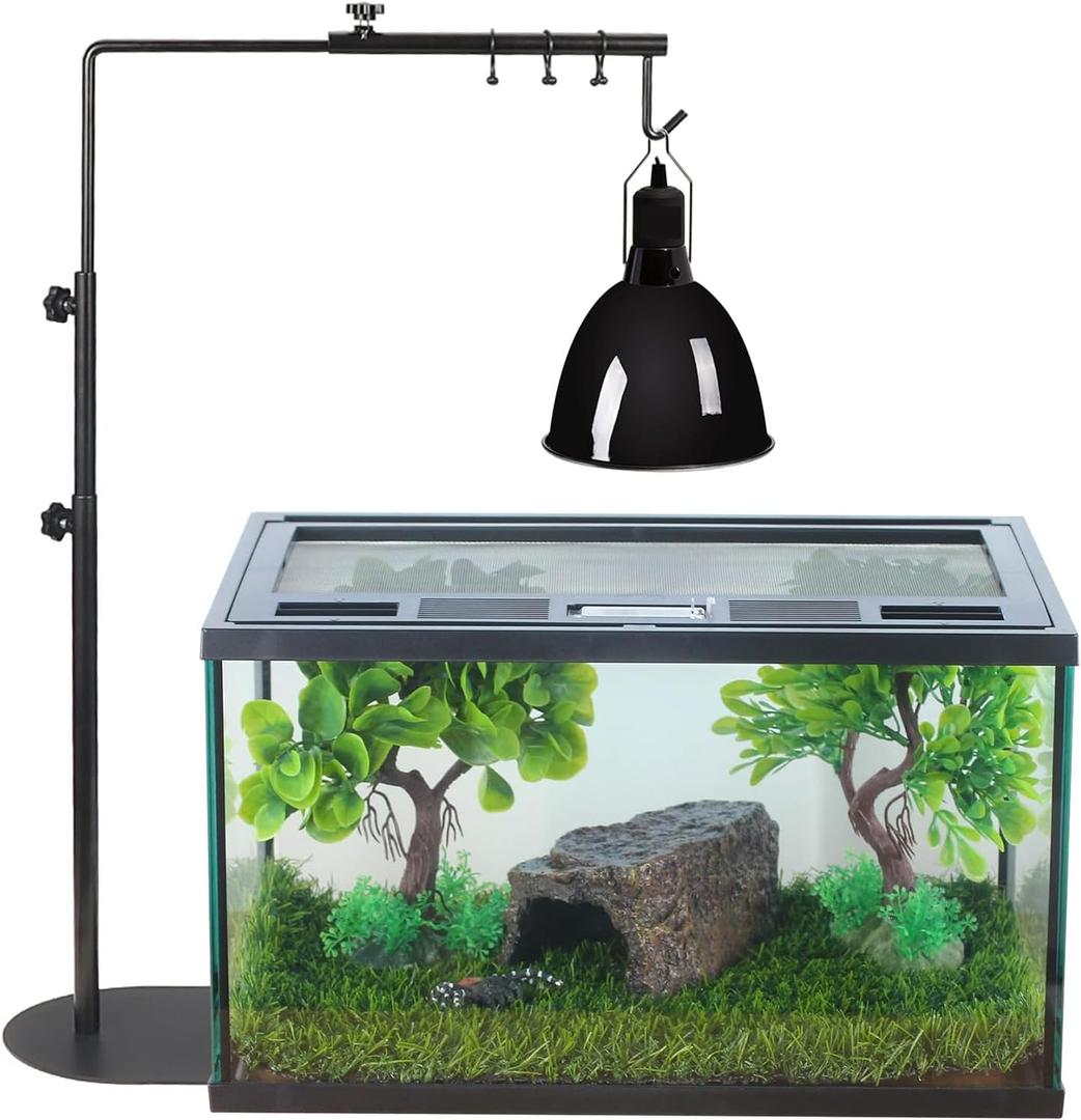 Reptile Lamp Stand-Adjustable Heat Lamp Holder, Terrarium Light Stand, Aquarium Light Holder for Reptile Glass Terrarium Heating Light