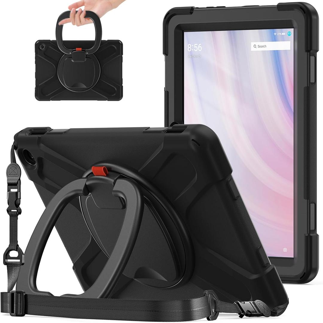 All-New Fire HD 10 & Fire HD 10 Kids Pro Tablet Case (13th Gen, 2023 Release),Heavy Sturdy Shockproof Kids Case,Rotating Stand/Carrying Strap (Black+Black)