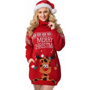 Ugly Christmas Sweater Dress for Women, Santa Hat and Funny Novelty Sweater with Pocket for Xmas Holiday