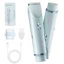 2-in-1 Bikini Trimmer for Women, Bikini Shaver with Dual Heads, Body and Facial Hair Removal, Rechargeable Cordless Electric Razors for Face Chin Pubic Underarm Legs, IPX7 Waterproof, Blue