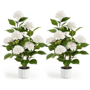 3FT Artificial Hydrangea Tree 2 Pack, Realistic Faux Hydrangea Plants in Pot with White Flowers, Lifelike Faux Greenery Home Indoor Outdoor Front Porch Garden or Wedding, White
