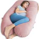 QUEEN ROSE Pregnancy Pillows for Sleeping, Cooling U Shaped Body Pillow, Maternity Pillow for Pregnant Women with Silky Soft Cover, Pink