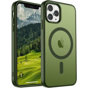 SUPFINE Magnetic for iPhone 11 Pro Max Case (Compatible with MagSafe) (Military Grade Drop Protection) Slim Translucent Matte Shockproof with AntiFingerprint Phone Case,Cangling Green