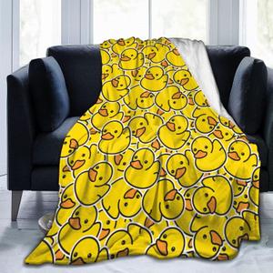 Perinsto Cute Rubber Ducky Throw Blanket Ultra Soft Warm All Season Yellow Cartoon Ducks Decorative Fleece Blankets for Bed Chair Car Sofa Couch Bedroom 80"X60"