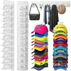 EIMMBD 2 Pack Hat Organizer for Baseball Caps, Detachable DIY Hat Holder Hat Rack Hold up to 22 Hats, Cap Holder Hat Hangers for Wall Closet Door Bedroom(White)