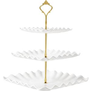 DAFURIET Dessert Cupcake Stand, 3 Tier Cup Cake Holder Tower for Tea Party/Birthday/Wedding, Plastic Tiered Serving Tray with Metal Rod, White