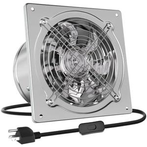 HG Power 8 Inch Kitchen Exhaust Fan, 576CFM Metal Attic Exhaust Fan, Wall Mounted Garage Ventilation Fan, Basement Extractor Fans with Backdraft Damper for Home Office Commercial Use, Silver