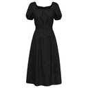 Women's Beach Hollow Short Sleeve Dress Casual Round Neck Elastic Waist Dress Black, S