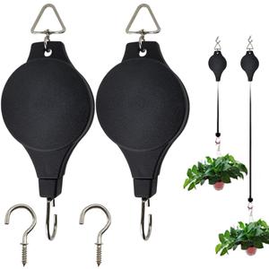 GXXMEI 2PCS Retractable Pulley Plant Hanger with 2PCS Ceiling Hooks Plant Pulley Hanging Flower Basket Hook Hanger for Garden Baskets Pots and Birds Feeder in Different Height
