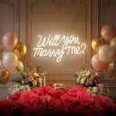 HMT Will You Marry Me Neon Sign Cool White LED Marry Me Light for Proposal Engagement Wedding Party Backdrop Wall Decor 19.7x11.8 Inch USB Powered Romantic Sign, Large, 19.7 x 11.8 inches