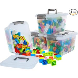 Citylife 4 Packs 6 QT Storage Bins with Lids Clear Plastic Bins with Grey Handle Stackable Storage Containers for Organizing
