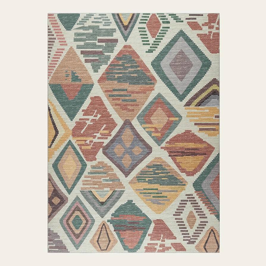 jinchan 6x2 Kids Washable Area Rug Geometric Moroccan Faux Jute Indoor Nursery Rug Non-Slip Colorful Modern Carpet for Playroom Kids Room Living Room Bedroom Laundry Room Boho