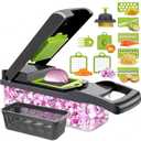 14-in-1 Vegetable Chopper with Container Veggie Chopper with Container and Lid Includes 6 Blades, Cheese Grater, Egg Separator | Finger Guard, Dishwasher Safe Veggie Dicer for Chips, Cubes, Strips