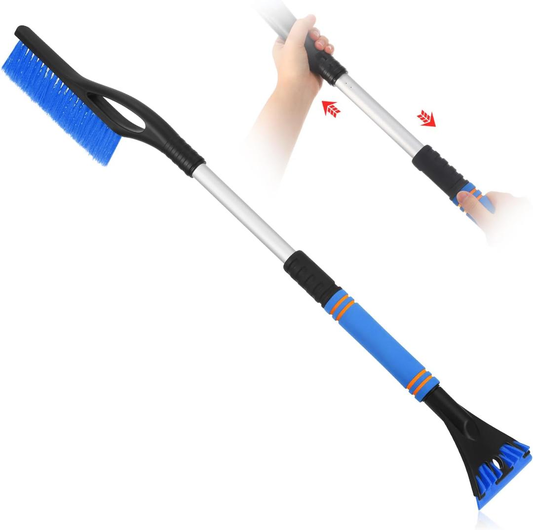 27"-33" Snow Brush and Detachable Ice Scraper with Ergonomic Foam Grip Scalable Range 27" Winter Accessories for Cars Trucks SUV(Blue)