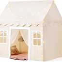 Tiny Land Play Tent with Padded Mat & LED Lights, Kids Tent, Playhouse for Kids, Indoor Bed Tent for Toddler, Toys for 3,4,5,6-Year-Old Girls, Neutral Color Play Room Furniture (Off-white)