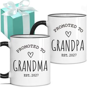 Promoted to Grandma & Grandpa Est 2027 Mug Set - Grandparents Mug - Pregnancy Reveal Mugs - Grandparents Baby Announcement Birthday Gift